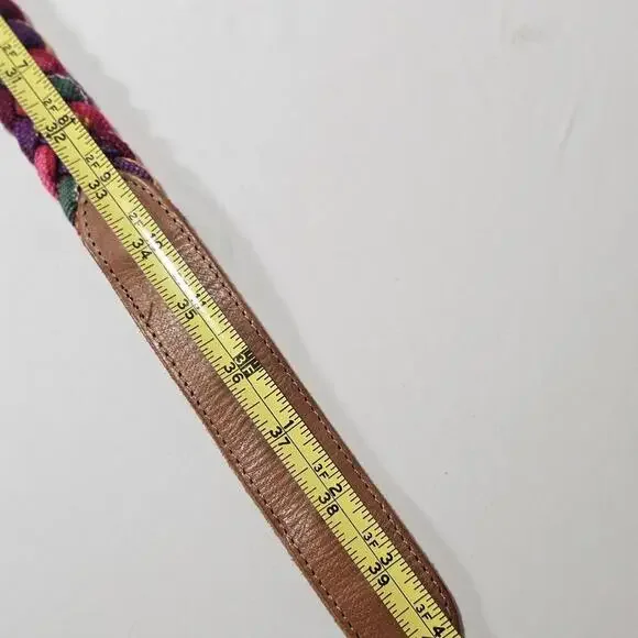 Vintage Hand Woven Belt Leather Traditional Guatemalan Colorful Size L - 36 - Picture 4 of 5